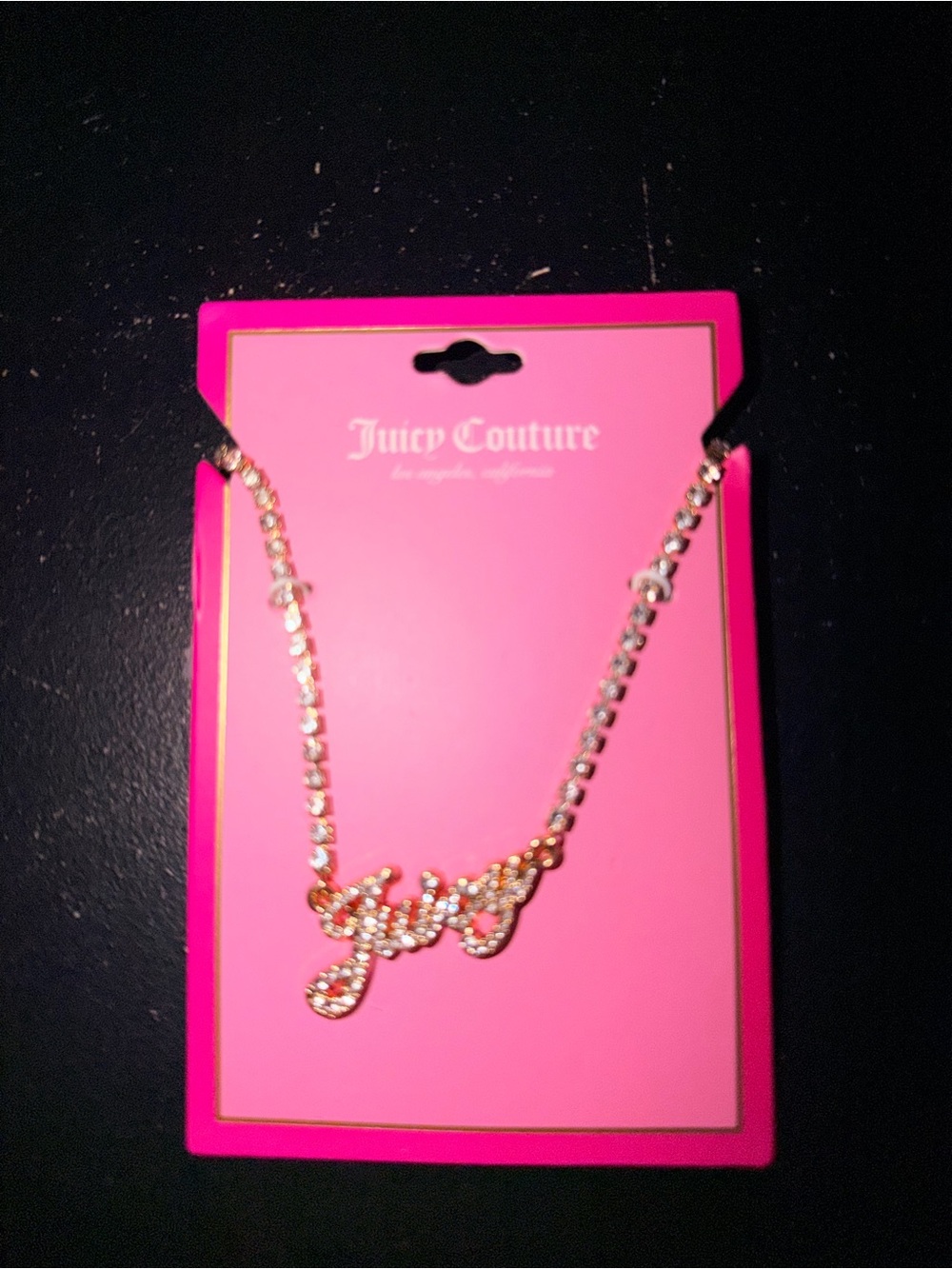 Juicy Couture Gold Tone Crystal Logo Necklace